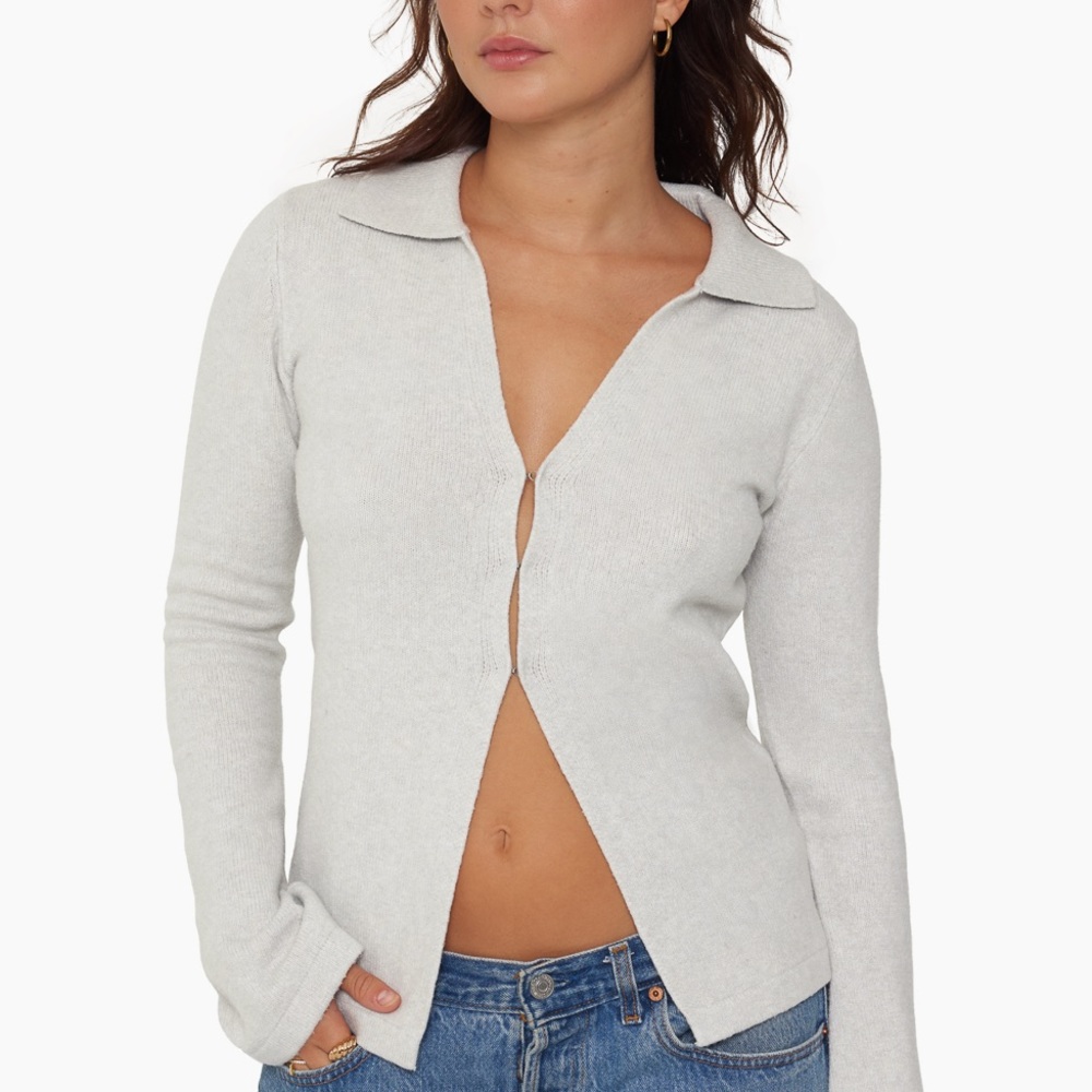SET ACTIVE Jersey Knit Double V Cardigan & Tie Waist Wide Leg Pant in Fog Grey - Picture 6 of 13